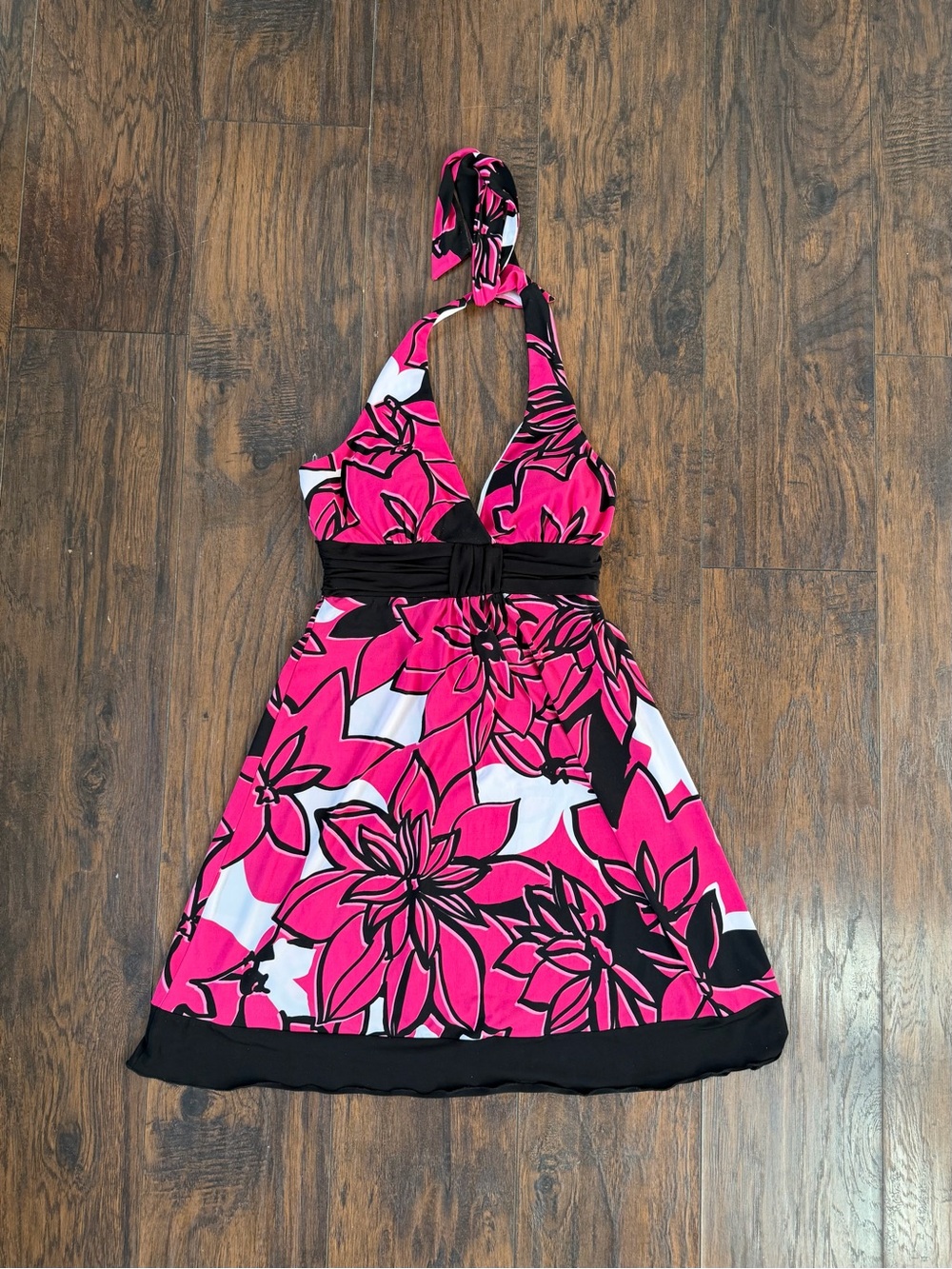 Speechless Pink Floral Halter Dress with Black Accents